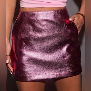 Endless Rose Shiny Pink Metallic Mini Skirt